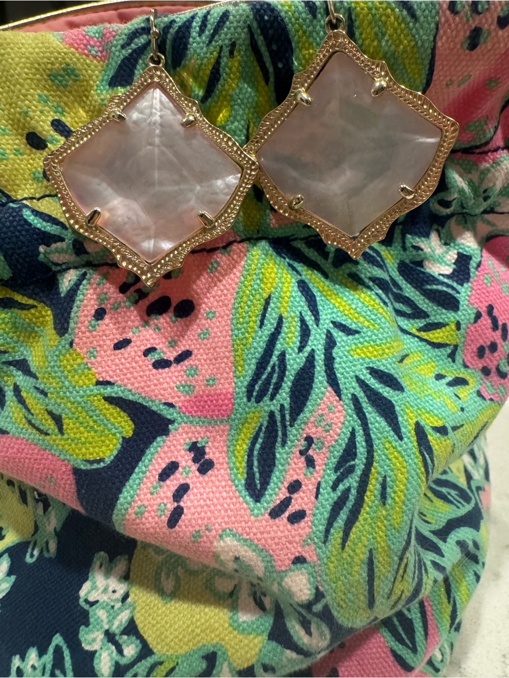 Kendra Scott Kirsten Earrings – Gold with Rose Quartz Drop Dangle - New W/o Tags